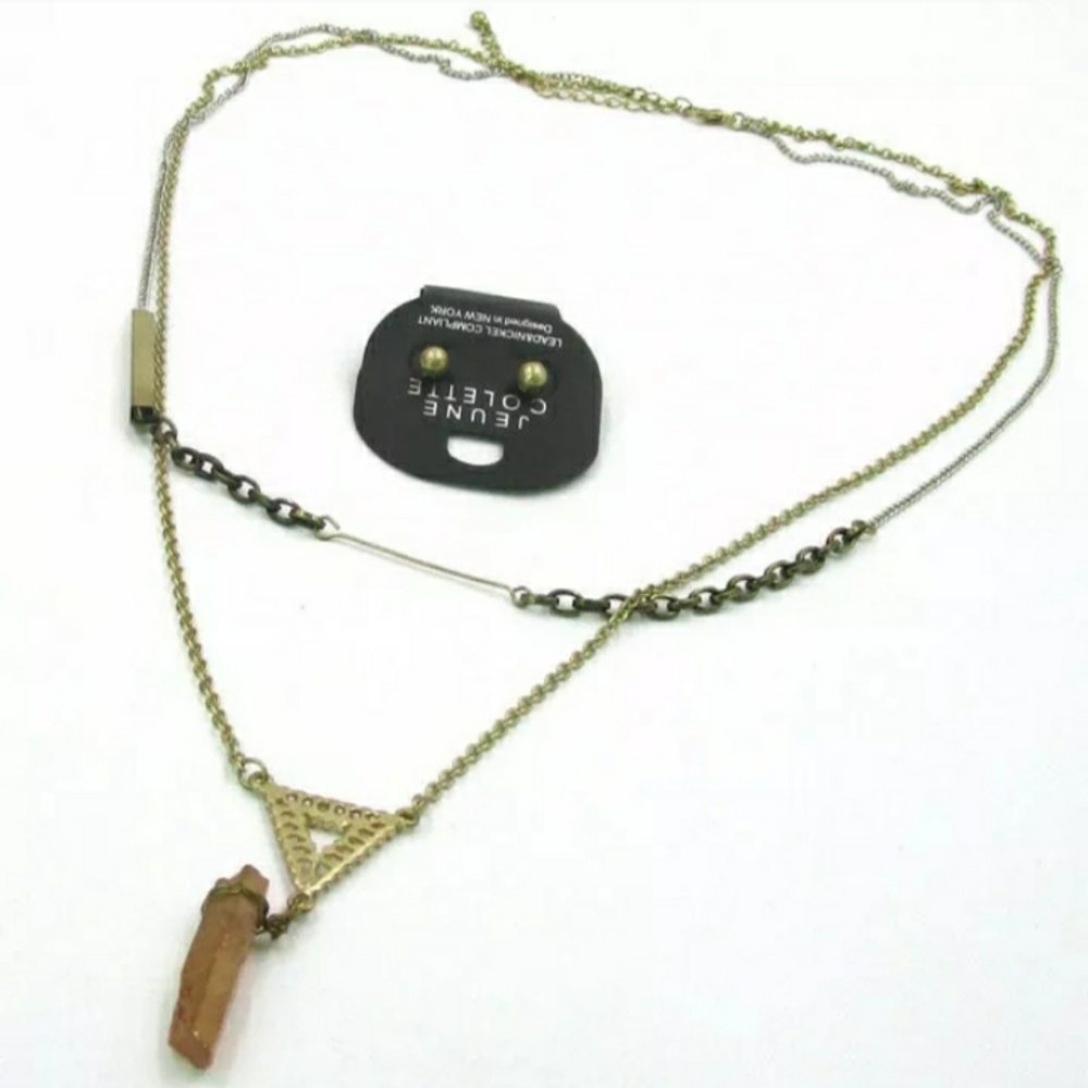 New Jeune ColettenLong Boho Gemstone Metal Necklace.